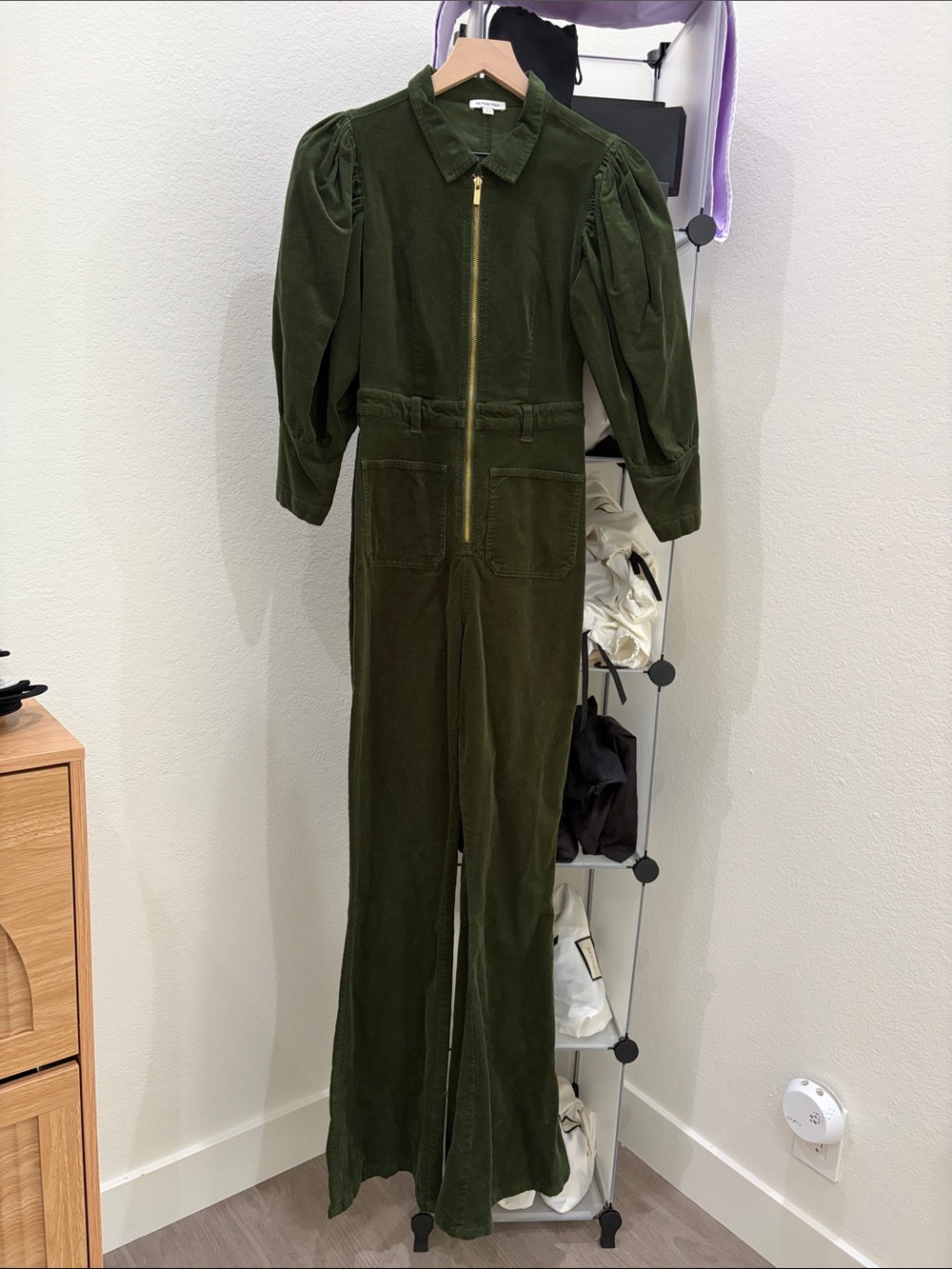 Olive Green Corduroy Utility Jumpsuit with Zip Front